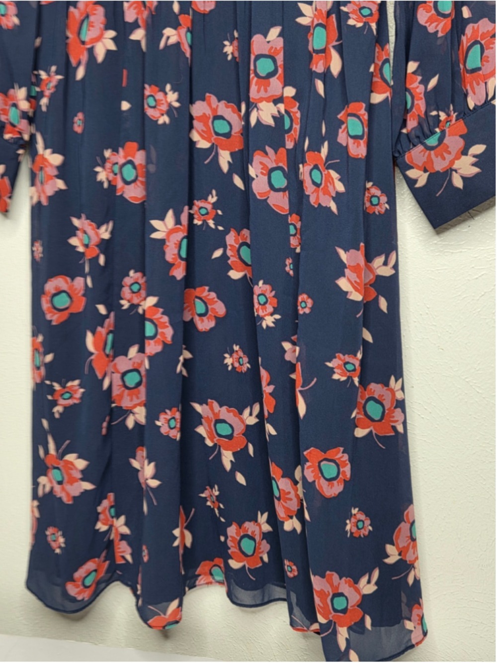 ModCloth Vintage Style Navy Floral Chiffon Long- Sleeve Midi Dress Size Medium - Picture 4 of 14